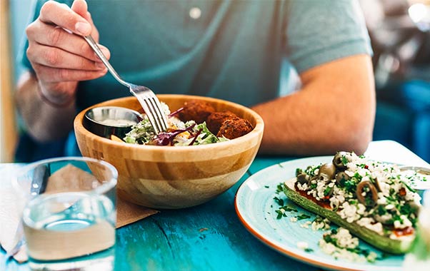 Healthy meal with salad and avocado toast