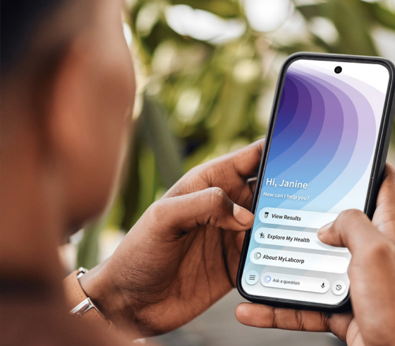 Individual using the Marker by Labcorp mobile experience to access genetic testing information and results.