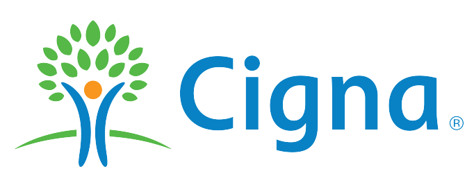 Cigna logo displayed prominently on a plain white background, showing the company's blue and orange stylized wordmark
