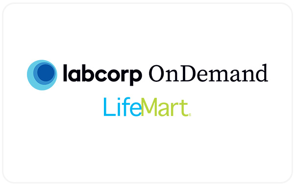 Labcorp OnDemand logo stacked above LifeMart logo on white background