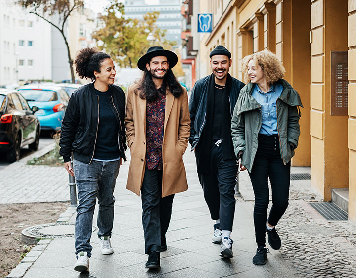 Group of people walking outside