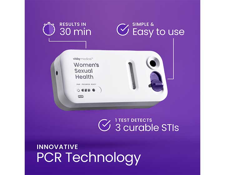 An image of the STI device with key benefits of time to results, ease of use, and detection of three curable STI’s
