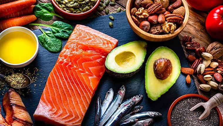 Balanced assortment of nutritious food.