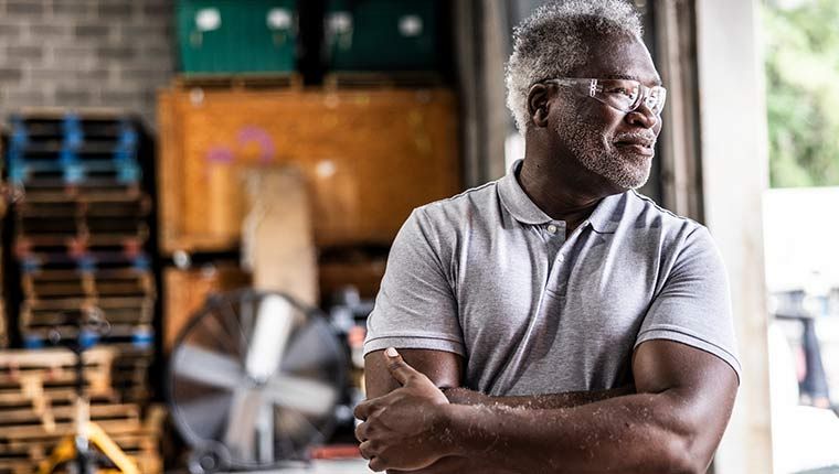 Man in work setting wondering about health.