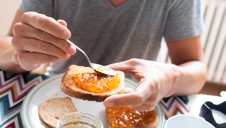 Man eats foods high in gluten.